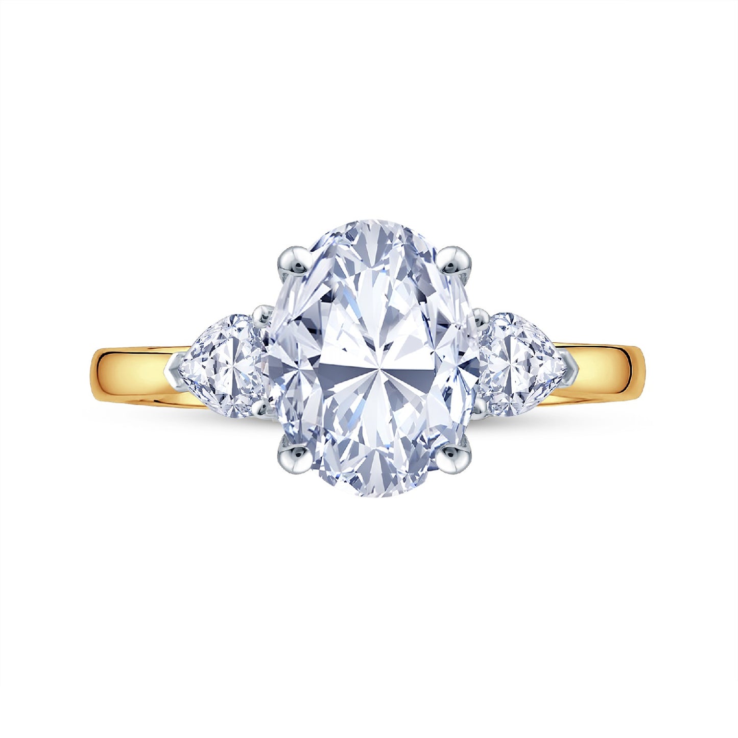 18ct Gold & Platinum Claw Set 2.09ct Three Stone Lab Grown Oval & Pear Cut Diamond Trilogy Ring