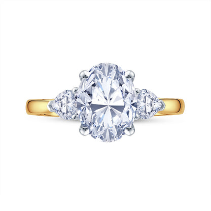 18ct Gold & Platinum Claw Set 2.09ct Three Stone Lab Grown Oval & Pear Cut Diamond Trilogy Ring