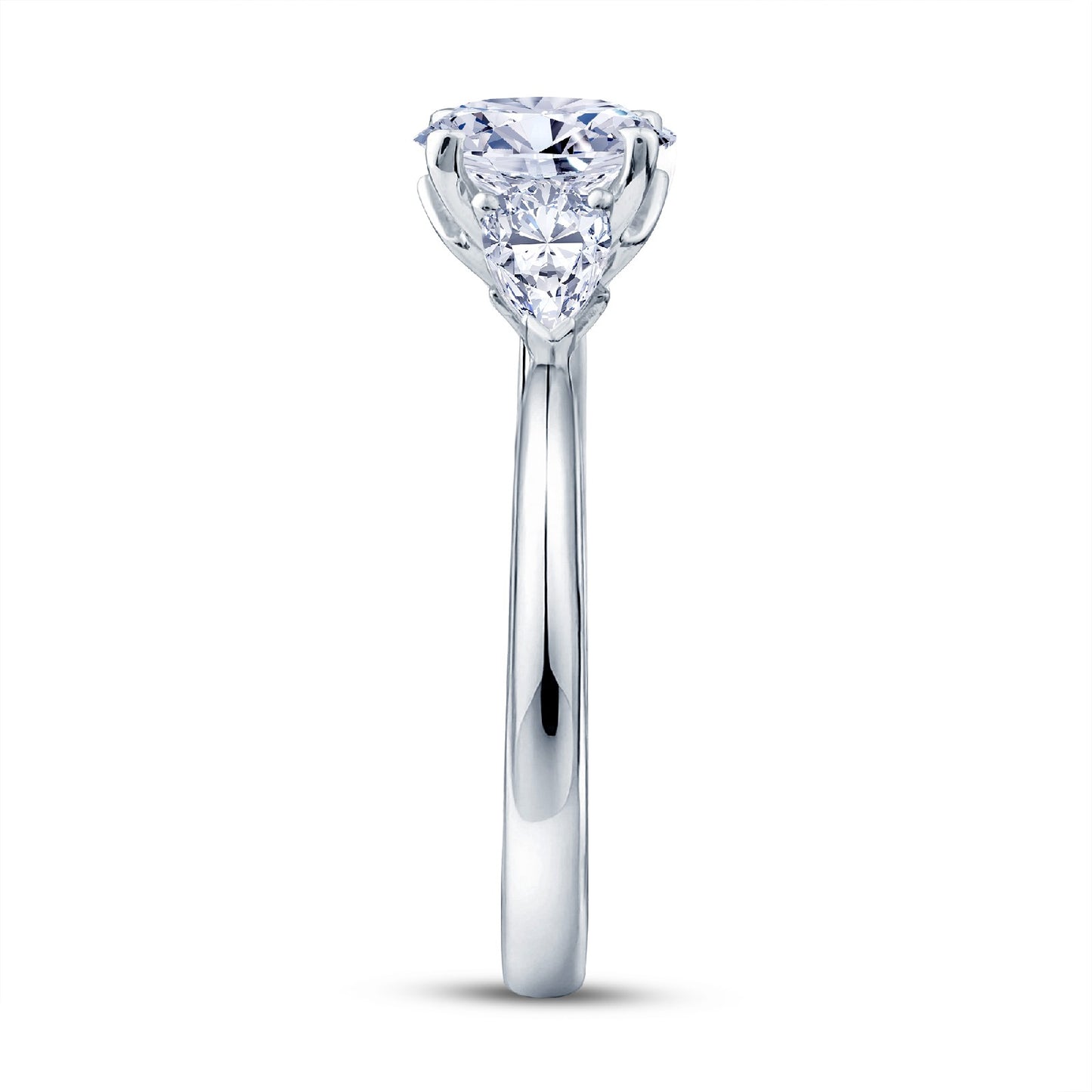Platinum Claw Set 2.13ct Three Stone Lab Grown Oval & Pear Cut Diamond Trilogy Ring