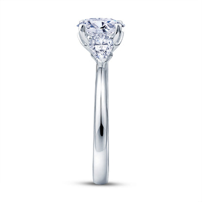Platinum Claw Set 2.13ct Three Stone Lab Grown Oval & Pear Cut Diamond Trilogy Ring