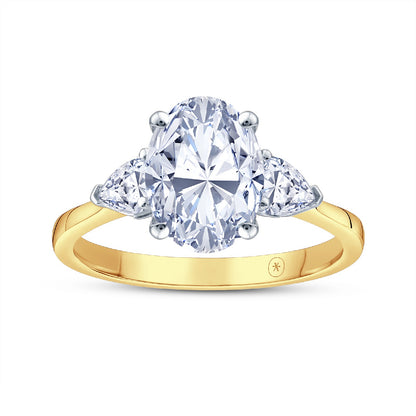 18ct Gold & Platinum Claw Set 2.09ct Three Stone Lab Grown Oval & Pear Cut Diamond Trilogy Ring