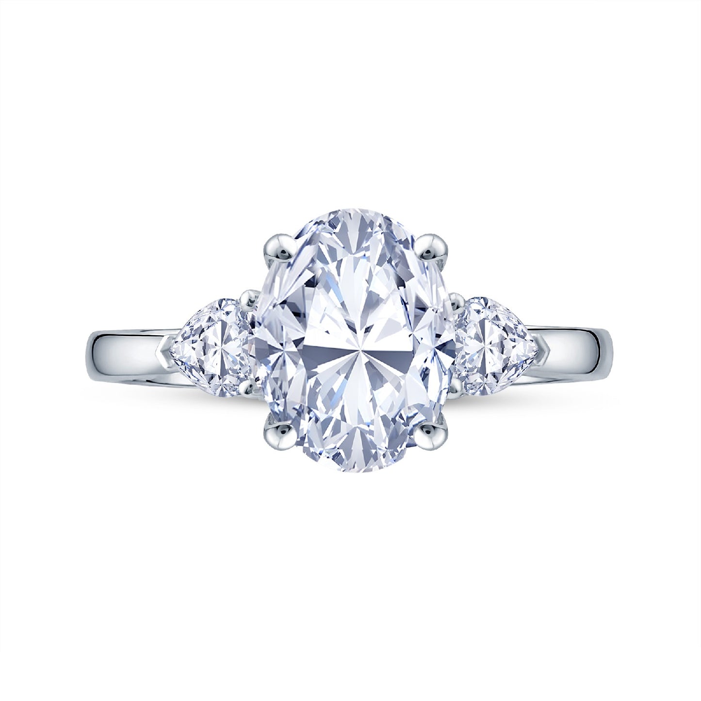 Platinum Claw Set 2.13ct Three Stone Lab Grown Oval & Pear Cut Diamond Trilogy Ring