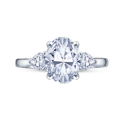 Platinum Claw Set 2.13ct Three Stone Lab Grown Oval & Pear Cut Diamond Trilogy Ring
