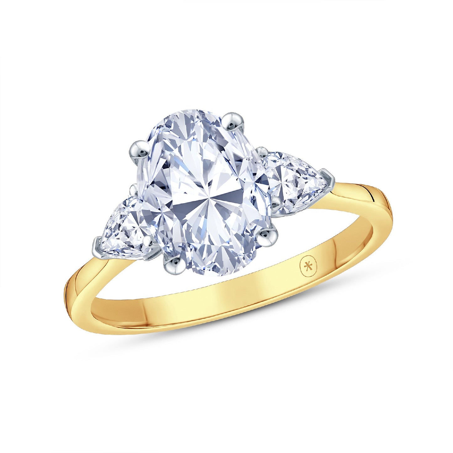 18ct Gold & Platinum Claw Set 2.09ct Three Stone Lab Grown Oval & Pear Cut Diamond Trilogy Ring