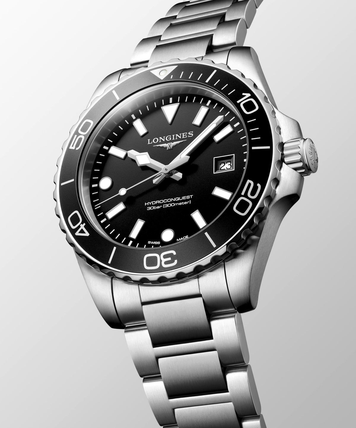 Longines HydroConquest Black Dial Stainless Steel Mens Quartz Watch L37694566