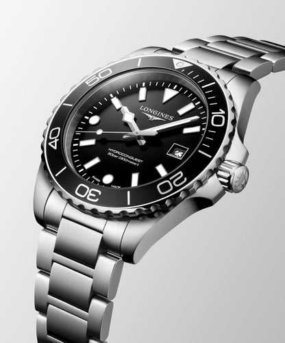 Longines HydroConquest Black Dial Stainless Steel Mens Quartz Watch L37694566