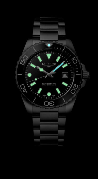 Longines HydroConquest Black Dial Stainless Steel Mens Quartz Watch L37694566