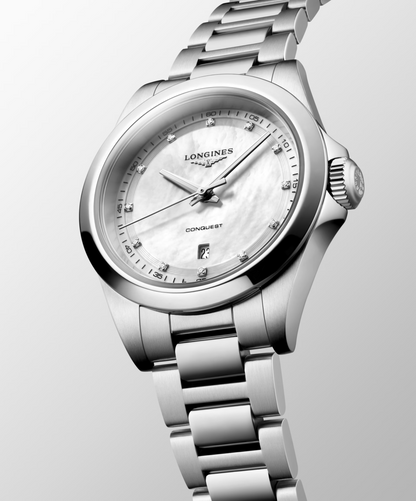Longines Conquest Mother of Pearl Diamond Set Dial Stainless Steel Womens Quartz (30mm) Watch L33504876