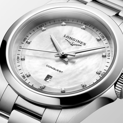 Longines Conquest Mother of Pearl Diamond Set Dial Stainless Steel Womens Quartz (30mm) Watch L33504876