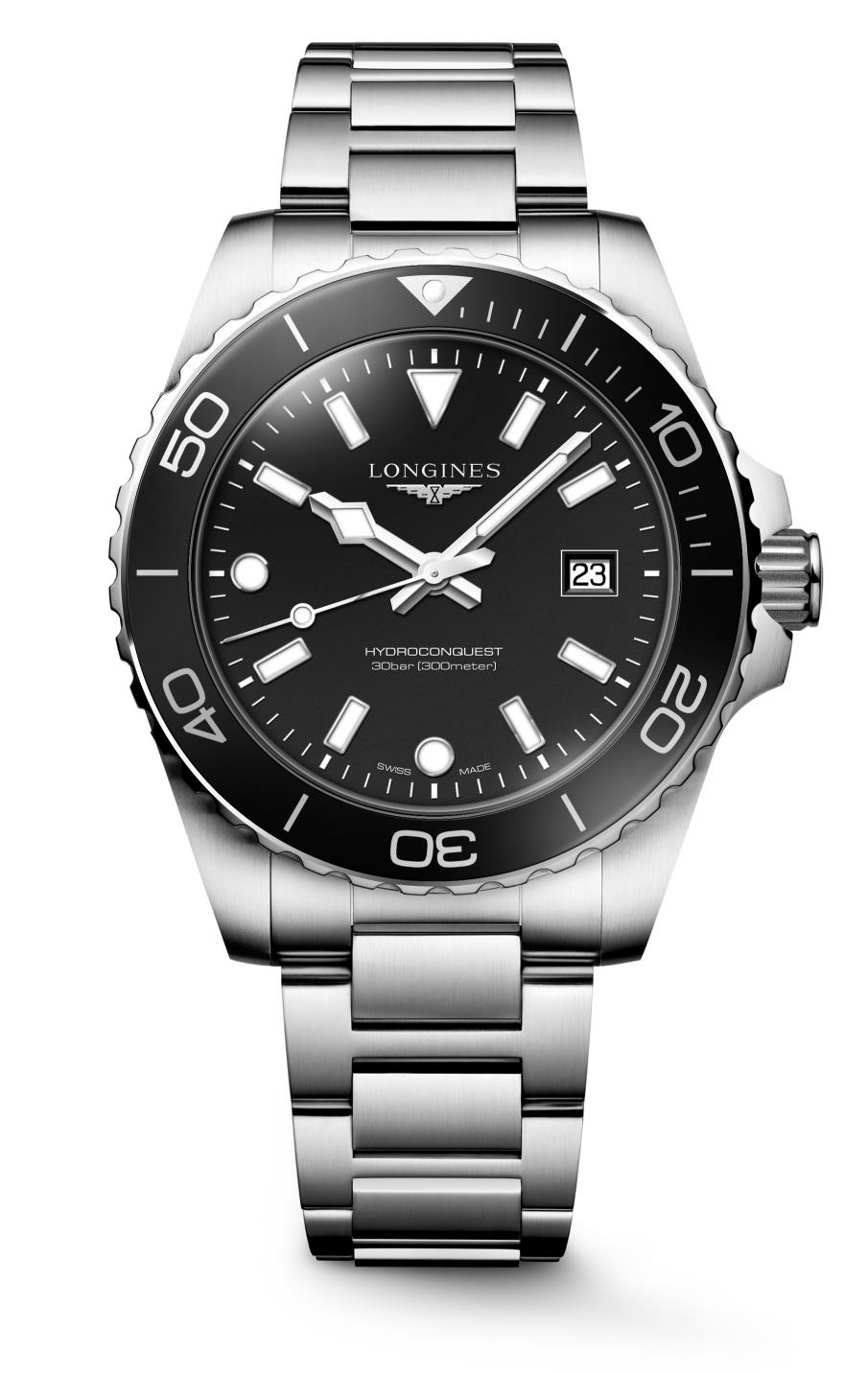 Longines HydroConquest Black Dial Stainless Steel Mens Quartz Watch (42mm) L37694566