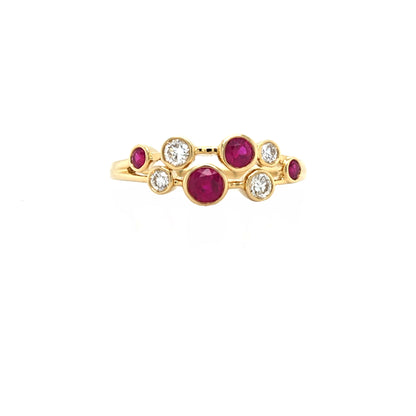 18ct Gold Ruby & Diamond Set Bubble Dress Ring