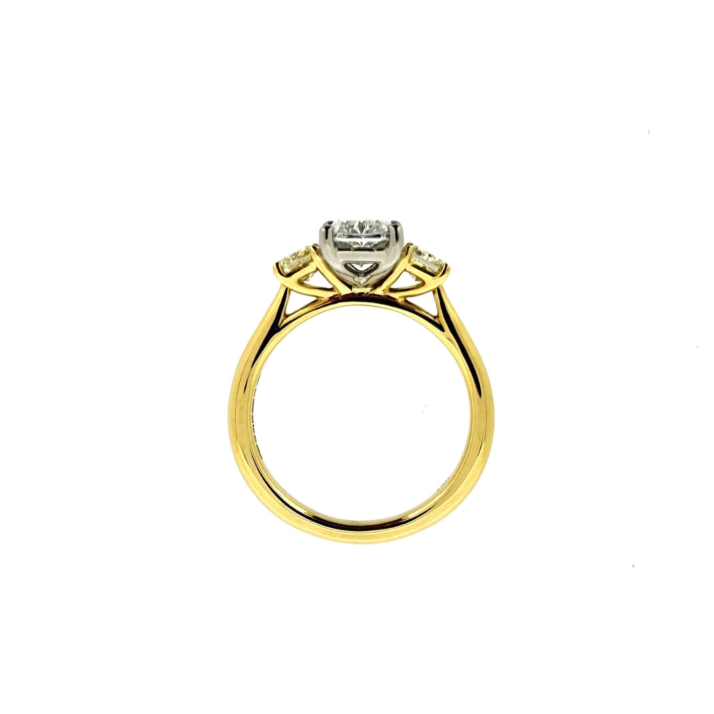 18ct Gold & Platinum Radiant Cut Yellow Diamond 2.32ct Three Stone Trilogy Ring