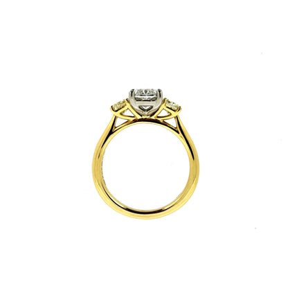 18ct Gold & Platinum Radiant Cut Yellow Diamond 2.32ct Three Stone Trilogy Ring