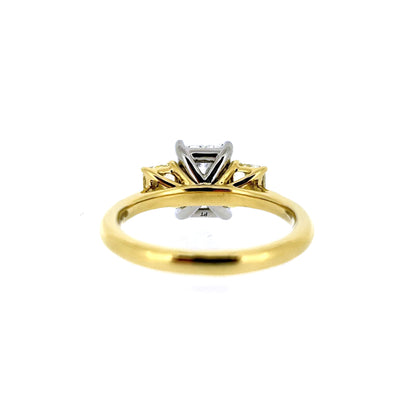 18ct Gold & Platinum Radiant Cut Yellow Diamond 2.32ct Three Stone Trilogy Ring