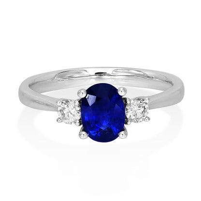 Platinum Ceylon Sapphire & Diamond Set Three Stone Trilogy Ring