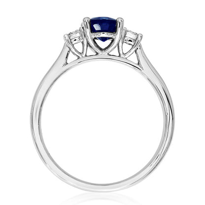 Platinum Ceylon Sapphire & Diamond Set Three Stone Trilogy Ring
