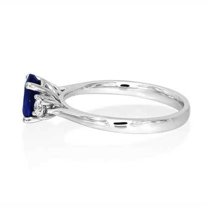 Platinum Ceylon Sapphire & Diamond Set Three Stone Trilogy Ring