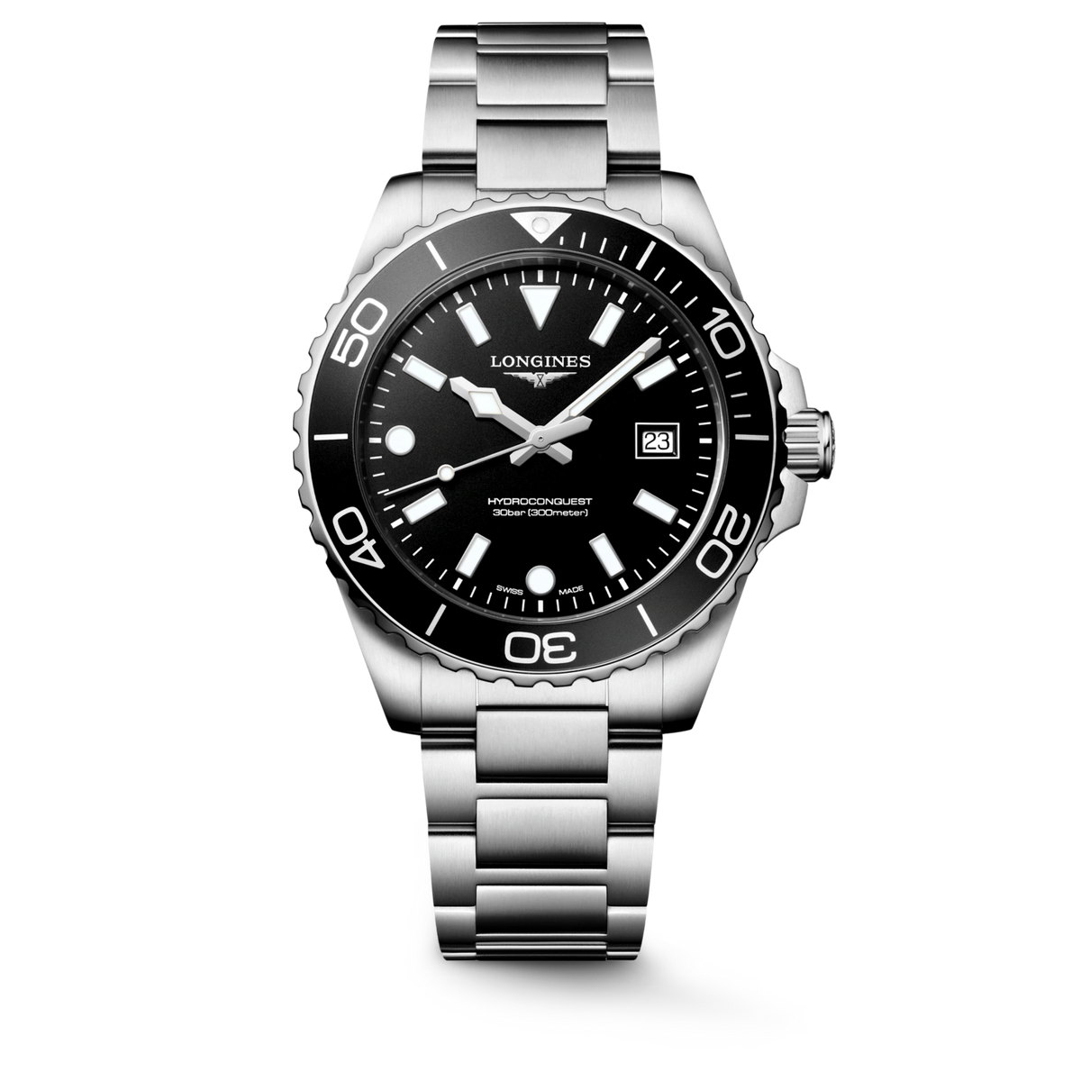 Longines HydroConquest Black Dial Stainless Steel Mens Quartz Watch L37694566