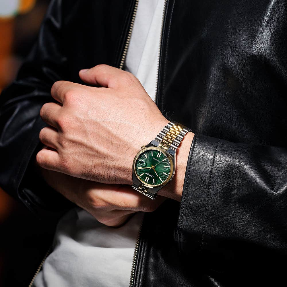 miya Citizen Tsuyosa 60 Automatic Green Dial Two Tone Mens Watch NK0024