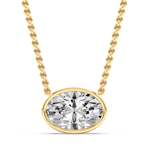 18ct Yellow Gold Signature Bezel 1.00ct Single Stone Oval Cut Diamond Pendant Necklace