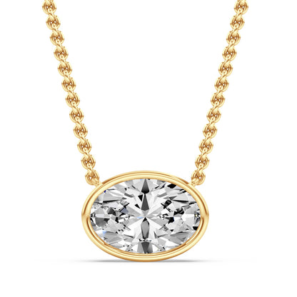 18ct Yellow Gold Signature Bezel 1.00ct Single Stone Oval Cut Diamond Pendant Necklace
