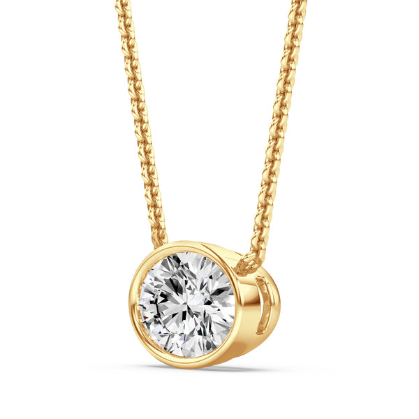18ct Yellow Gold Signature Bezel 1.00ct Single Stone Oval Cut Diamond Pendant Necklace