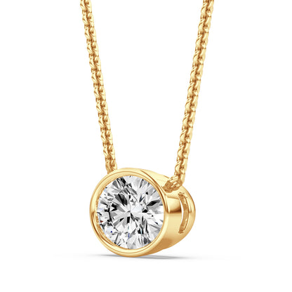 18ct Yellow Gold Signature Bezel 1.00ct Single Stone Oval Cut Diamond Pendant Necklace