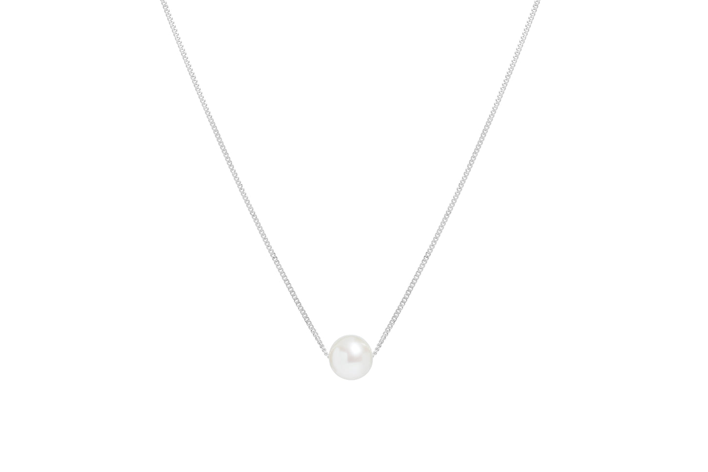 9ct White Gold Cultured Freshwater Pearl Curb Link Necklace