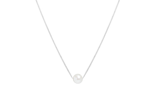 9ct White Gold Cultured Freshwater Pearl Curb Link Necklace