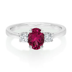 18ct White Gold Tourmaline & Diamond Set Three Stone Trilogy Ring