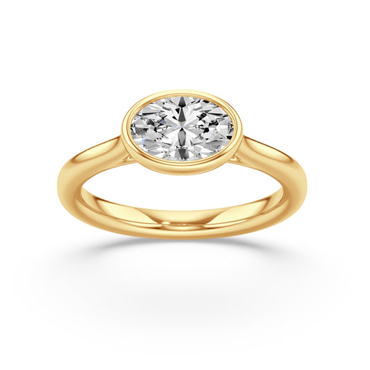 18ct Yellow Gold Signature Bezel 1.00ct Single Stone Oval Cut Diamond Ring