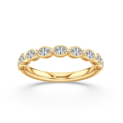 18ct Yellow Gold Nine Stone Oval Diamond Signature Bezel Set Ring