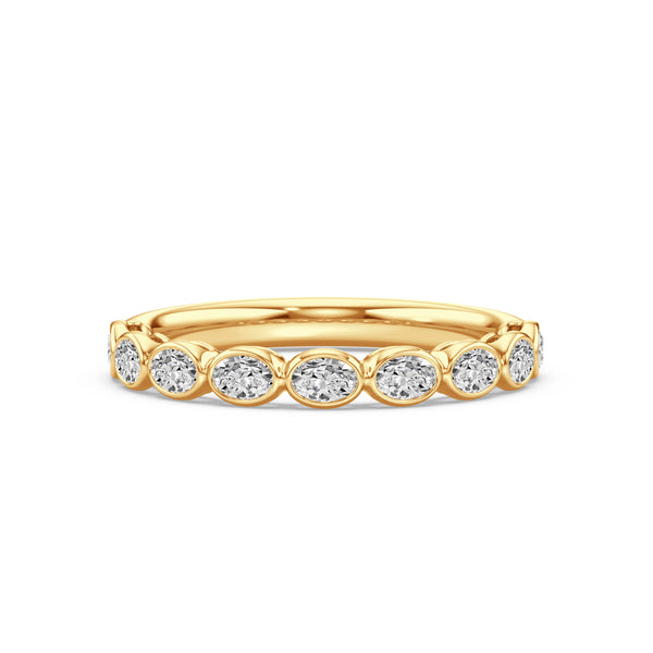 18ct Yellow Gold Nine Stone Oval Diamond Signature Bezel Set Ring