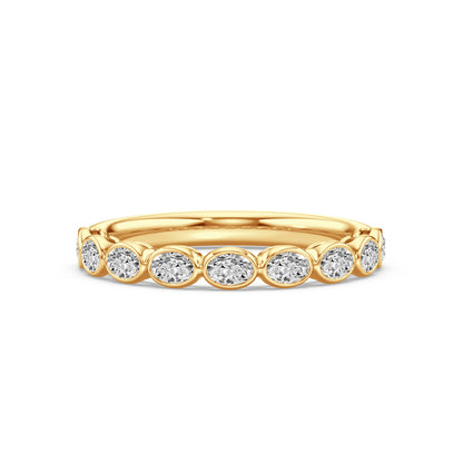 18ct Yellow Gold Nine Stone Oval Diamond Signature Bezel Set Ring