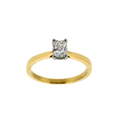 18ct Yellow Gold & Platinum Solitaire 4 Claw Set 0.50ct Single Stone Radiant Cut Diamond Ring
