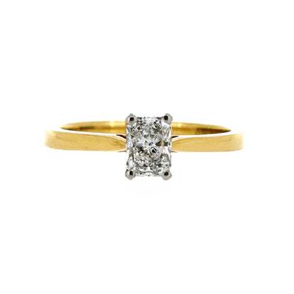18ct Yellow Gold & Platinum Solitaire 4 Claw Set 0.50ct Single Stone Radiant Cut Diamond Ring