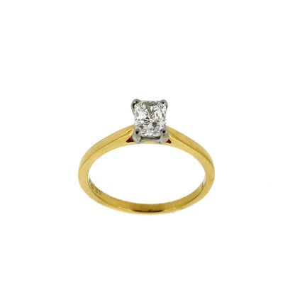 18ct Yellow Gold & Platinum Solitaire 4 Claw Set 0.70ct Single Stone Radiant Cut Diamond Ring
