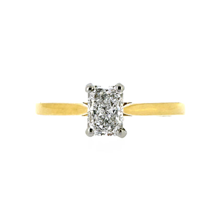 18ct Yellow Gold & Platinum Solitaire 4 Claw Set 0.70ct Single Stone Radiant Cut Diamond Ring