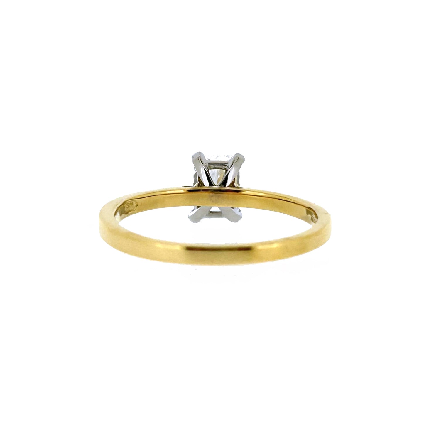 18ct Yellow Gold & Platinum Solitaire 4 Claw Set 0.70ct Single Stone Radiant Cut Diamond Ring