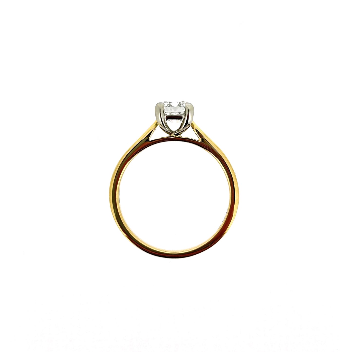 18ct Yellow Gold & Platinum Solitaire 4 Claw Set 1.00ct Single Stone Radiant Cut Diamond Ring