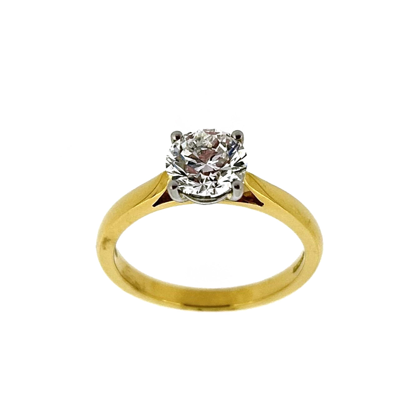 18ct Yellow Gold & Platinum Solitaire 4 Claw Set 1.20ct Single Stone Triple X Diamond Ring
