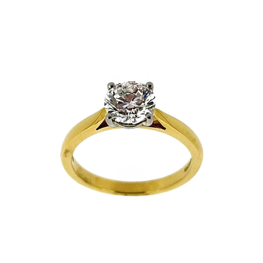 18ct Yellow Gold & Platinum Solitaire 4 Claw Set 1.20ct Single Stone Triple X Diamond Ring