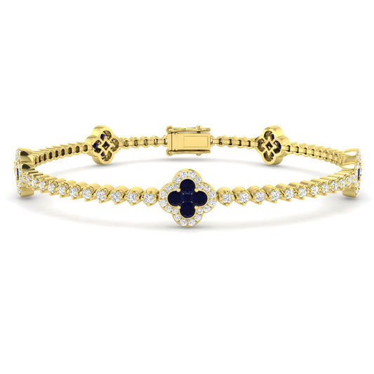 18ct Gold Sapphire & Diamond Set Quatrefoil Four Leaf Clover Bracelet
