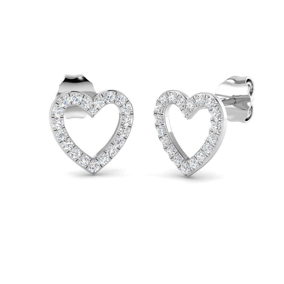 9ct White Gold Diamond Set Openwork Heart Stud Earrings