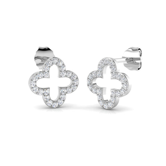 9ct White Gold Diamond Set Openwork Quatrefoil Cluster Stud Earrings