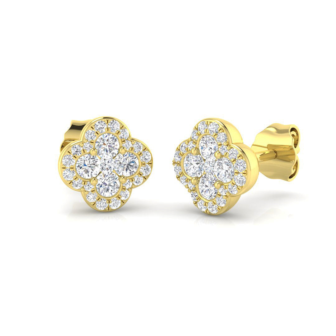 18ct Gold Diamond Set Quatrefoil Cluster Stud Earrings