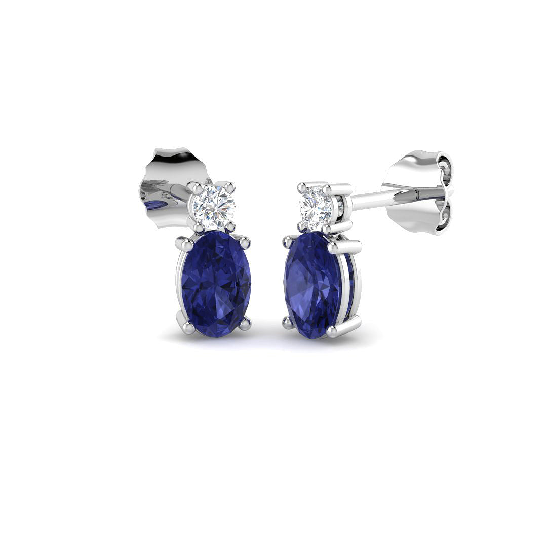 9ct White Gold Tanzanite & Diamond Set Stud Earrings