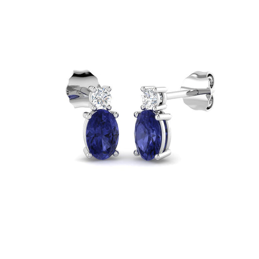 9ct White Gold Tanzanite & Diamond Set Stud Earrings