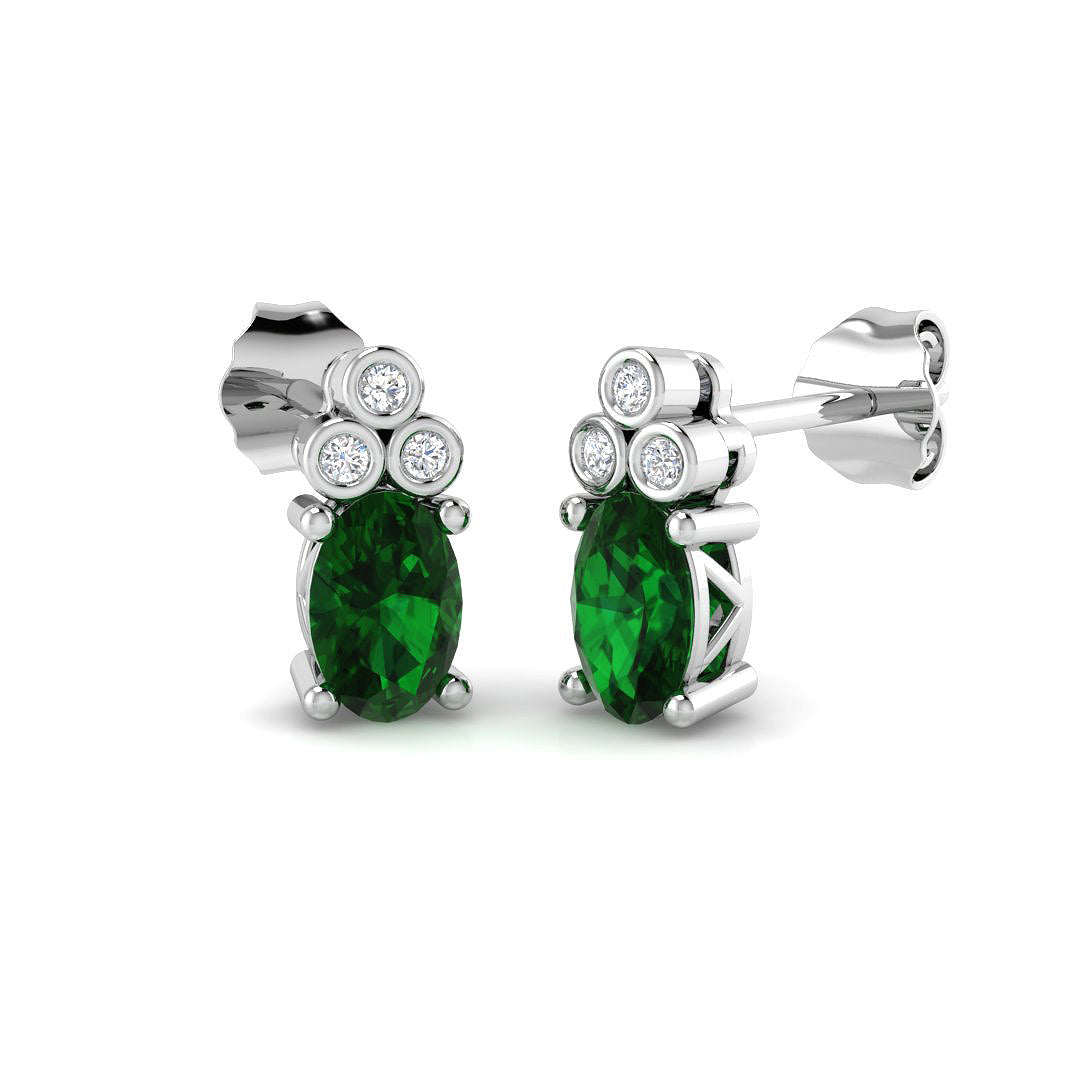 9ct White Gold Emerald & Diamond Set Stud Earrings