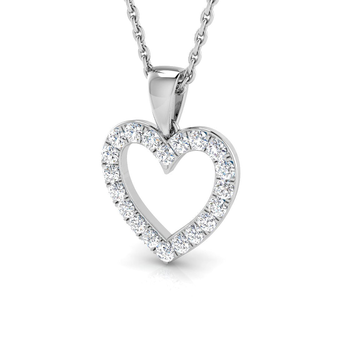 9ct White Gold Diamond Set Openwork Heart Pendant Necklace